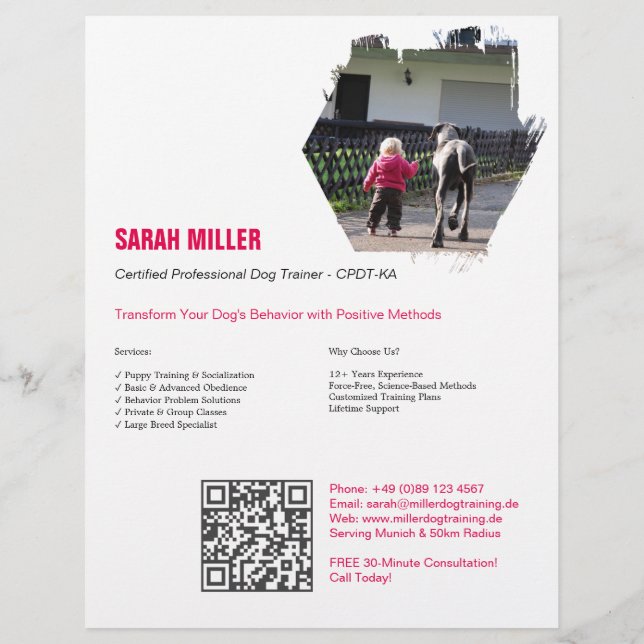 Professionell Hundtränare Folder Great Dane  Reklamblad (Baksidan)