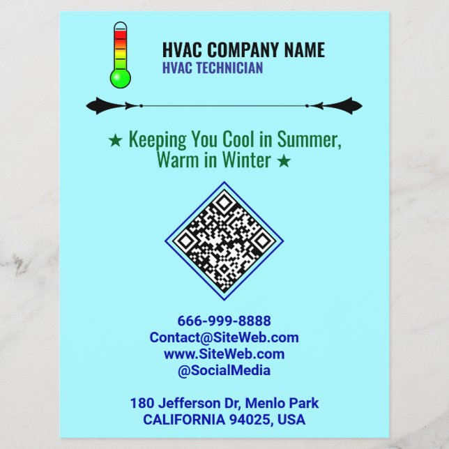 Professionell HVAC Flyers (QR-kod, Logotyp & Sloga (Framsidan)