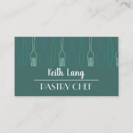 Professionell i Modern Teal Cutlery Design Chef Visitkort