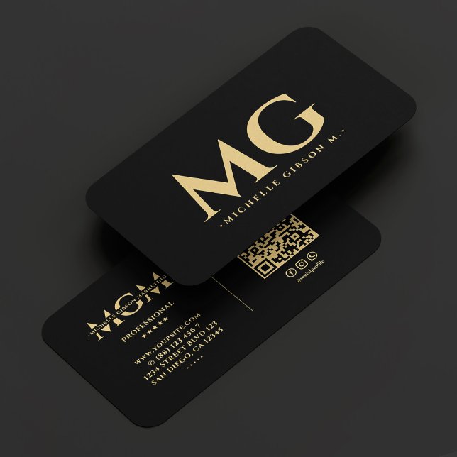 Professionell Initialer Elegant Modern Black Visitkort (Professional Initials Elegant Modern Black Business Card
)