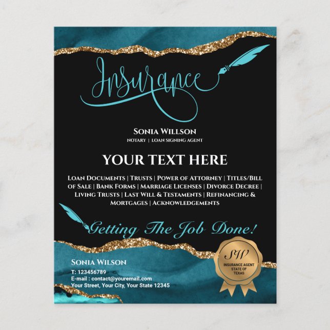Professionell Insurance Agent Teal Agate Fly Flyer (Framsidan)