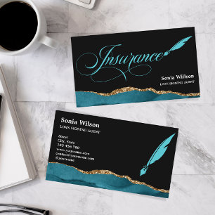 Professionell Insurance Agent Teal Agate Guld Visitkort