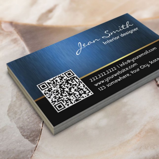 Professionell interiördesigner Royal Blue QR-kod Visitkort (Skapare uppladdad)