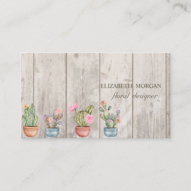 Professionell Kaktus,Blommor,Trästruktur Visitkort (Framsida)