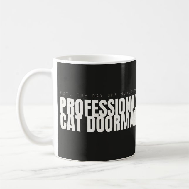 Professionell kattdörrvakt Rolig kattmugg Kaffemugg (Vänster)