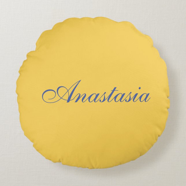 Professionell klassisk handstil namn anpassningsba rund kudde (Framsidan)