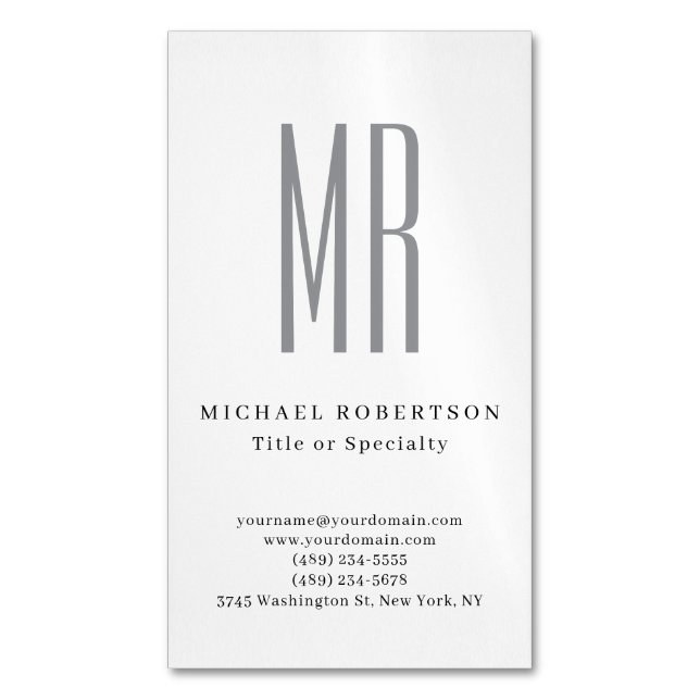 Professionell Klassisk Monogram Minimalistisk Enke Magnetiska Visitkort (Framsida vertikal)
