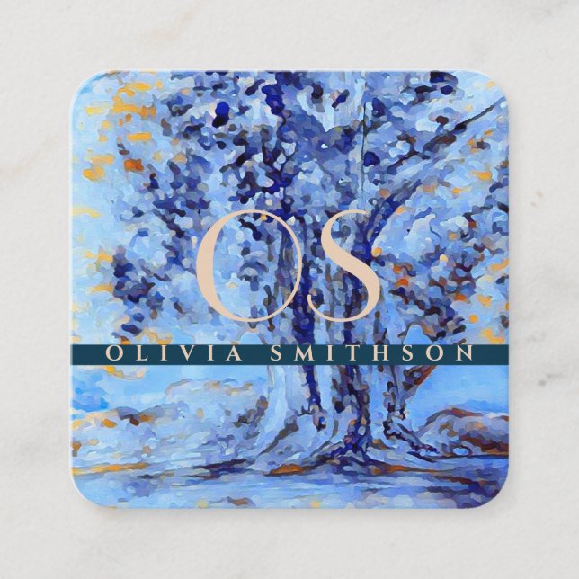 Professionell Konstnärlig Träd monogrammed QR Fyrkantigt Visitkort (Framsida)