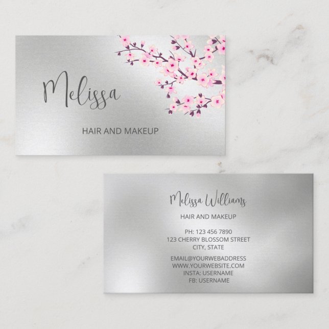 Professionell Körsbärsblom Rosa Silver Företag C Visitkort (Fram/baksida)
