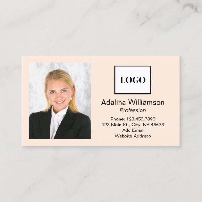 Professionell Lägg till logotyp och foto Beige Visitkort (Framsida)