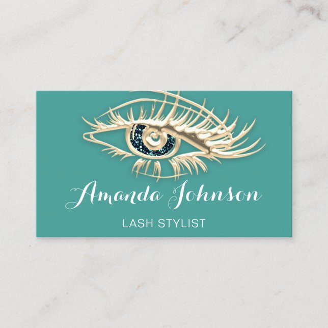 Professionell Lash Brows Makeup Logotyp Guld Grönt Visitkort (Framsida)