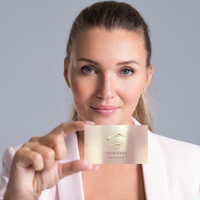 Professionell Lash Brows Makeup Logotyp Guld Ro Bu Visitkort (Professional Lashes Brows Makeup Logo Gold Rose Bu Business Card)