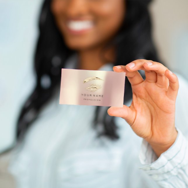 Professionell Lash Brows Makeup Logotyp Guld Ro QR Visitkort (Professional Lashes Brows Makeup Logo Gold Rose QR Business Card)