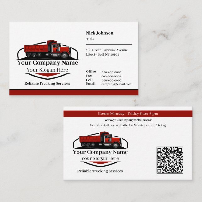 Professionell Lastbil Hauling Company QR-kod Visitkort (Fram/baksida)