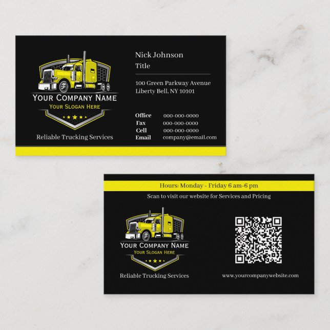 Professionell lastbilstransportföretag QR-kod Visitkort (Fram/baksida)