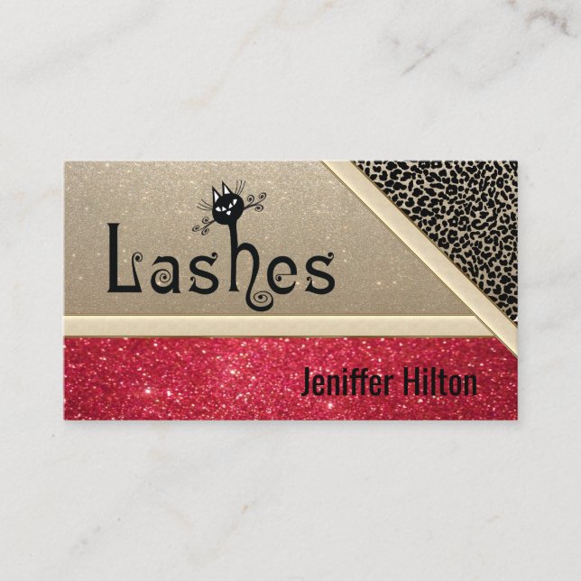 Professionell leopard glittery cat lash logotyp visitkort (Framsida)