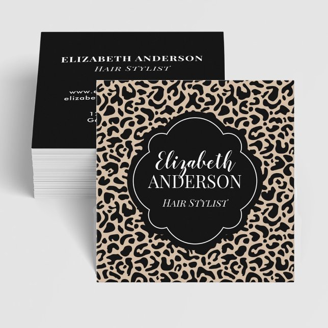 Professionell Leopard Print Hair Stylist Fyrkantigt Visitkort (Skapare uppladdad)