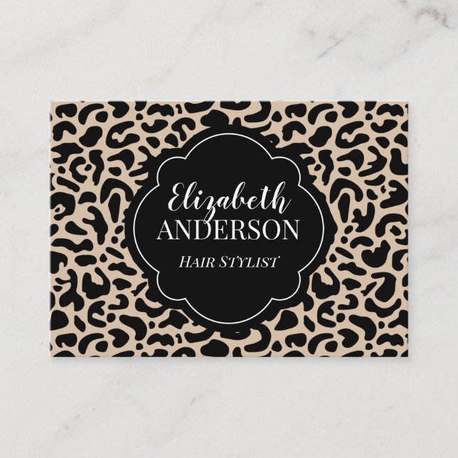Professionell Leopardtryck Frisörstylist Visitkort (Framsida)