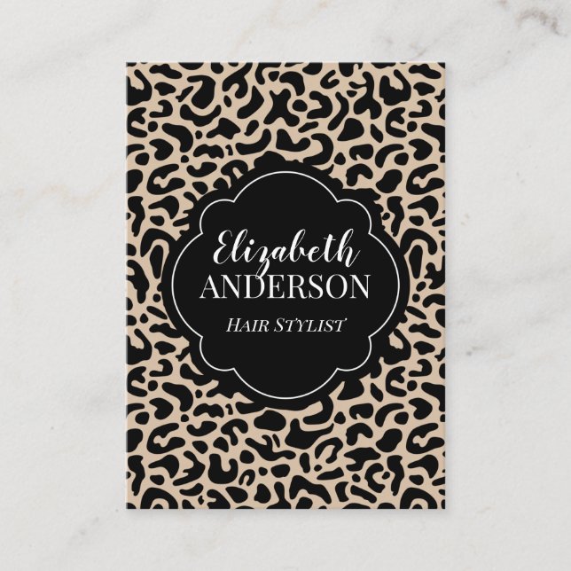 Professionell Leopardtryck Hårstylist Visitkort (Framsida)
