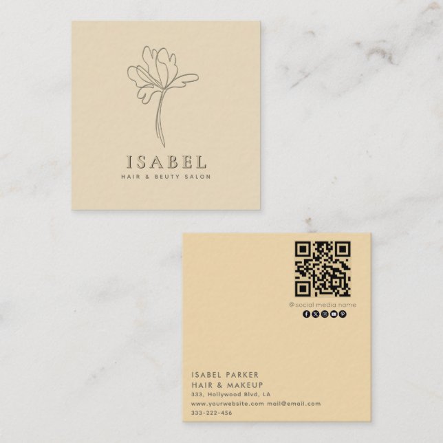 Professionell letterpress abstrakt blommigt Qr-kod Fyrkantigt Visitkort (Fram/baksida)