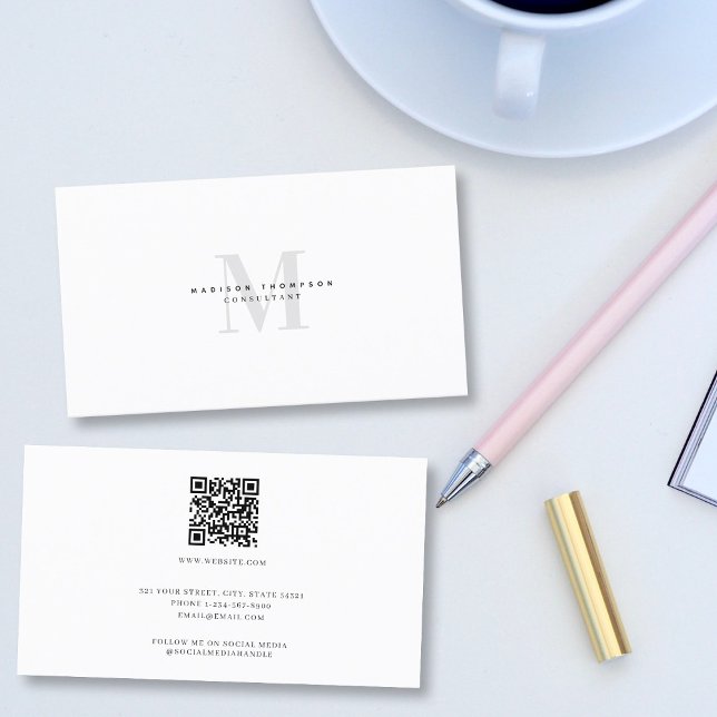 Professionell Lexury Monogrammed Minimalist QR-kod Visitkort (Professional Luxury Monogrammed Minimalist QR Code Business Card)