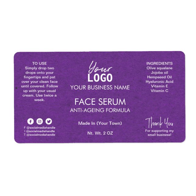 Professionell Lila Ansikte och hårolje-serum Fraktsedel (Framsidan)