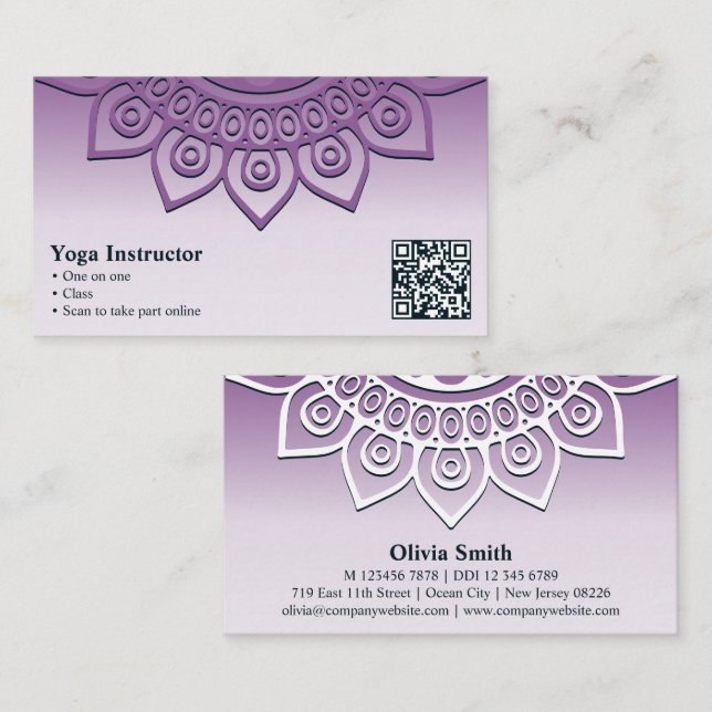 Professionell Lila Mandala Yoga-Affärskortet Lojalitetskort (Fram/baksida)