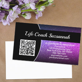 Professionell lila Ombre Glitter QR-kod Anpassad Visitkort
