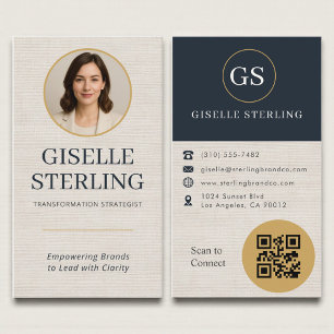 Professionell Linne Foto QR-kod Modern Visitkort