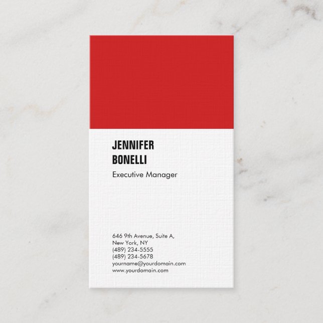 Professionell linne minimalistisk röd vit, vit visitkort (Framsida)