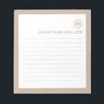 Professionell Liny Beige White Monogram Anteckningsblock<br><div class="desc">Ett professionell invändigt anteckningsblock med minimalistisk utformning i en beige och vit färg palett. Anpassningsbar monogram initialt och namn på en vit bakgrund med en beige gräns. Anpassa med hjälp av fält eller använda meddelandeknappen för att kontakta designern för hjälp.</div>