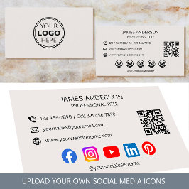 Professionell Logo Sociala Medier QR-kod Off-White Visitkort