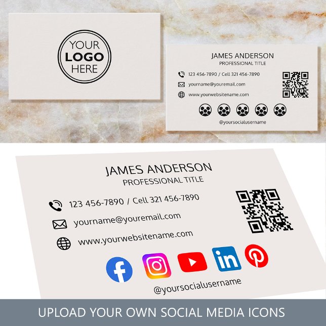 Professionell Logo Sociala Medier QR-kod Off-White Visitkort (Skapare uppladdad)