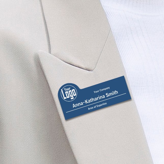 Professionell Logotyp Business & Experity Blue Whi Namnbricka (Professional Logo Business & Expertise Blue White Name Tag)