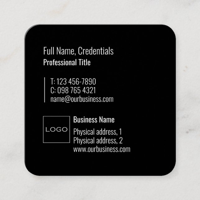 Professionell Logotyp Elegant Modern Minimal Black Fyrkantigt Visitkort (Framsida)