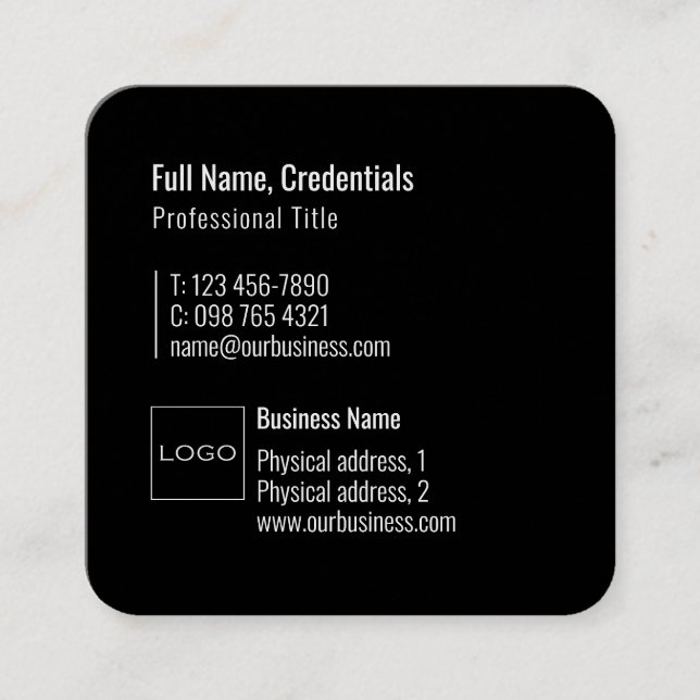Professionell Logotyp Elegant Modern Minimal Black Fyrkantigt Visitkort (Framsida)
