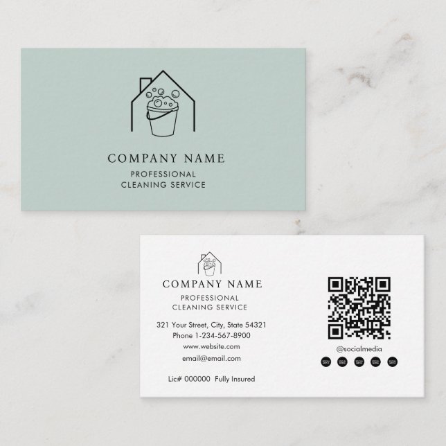 Professionell logotyp för städtjänster Modern Teal Visitkort (Fram/baksida)