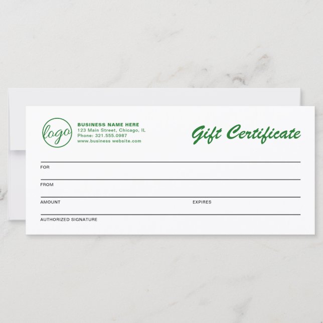 Professionell Logotyp Grönt Business Gift-certifik (Framsida)