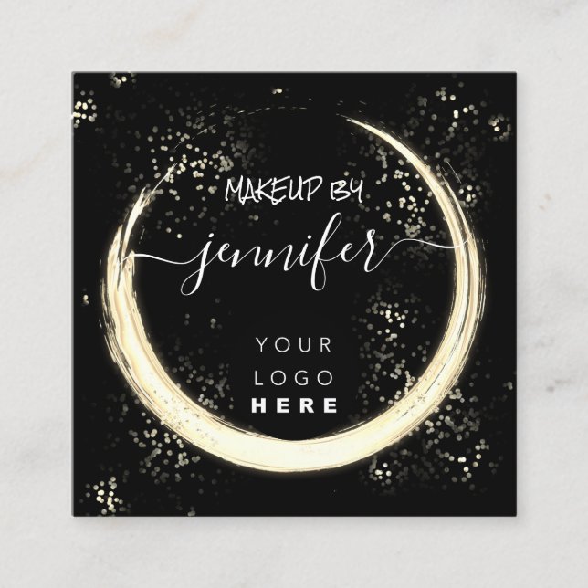 Professionell Logotyp Nagel Beauty Hair Black Guld Fyrkantigt Visitkort (Framsida)