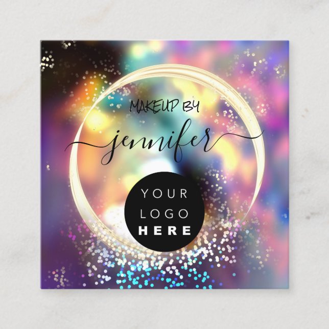 Professionell Logotyp Nagel Beauty Hair Glam Holog Fyrkantigt Visitkort (Framsida)