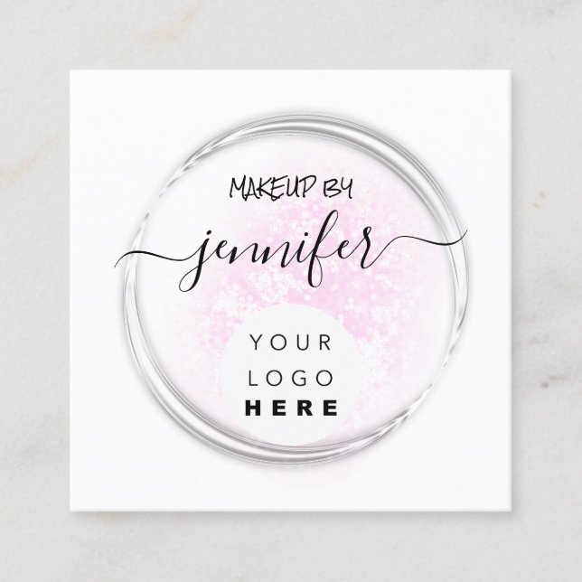 Professionell Logotyp Nagel Beauty Hair White Rosa Fyrkantigt Visitkort (Framsida)