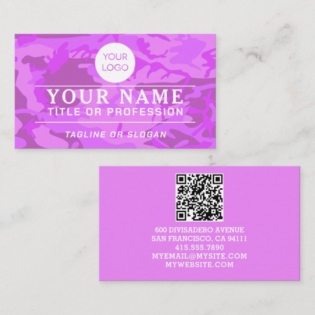 Professionell Logotyp QR-kod Namn Pastel Lila Camo (Fram/baksida)