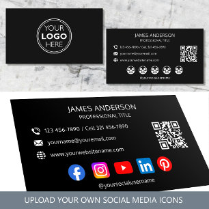 Professionell logotyp Sociala medier QR-kod Svart Visitkort