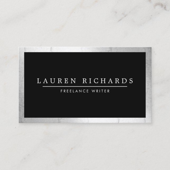 Professionell Luxe Faux Silver och Black Visitkort (Framsida)