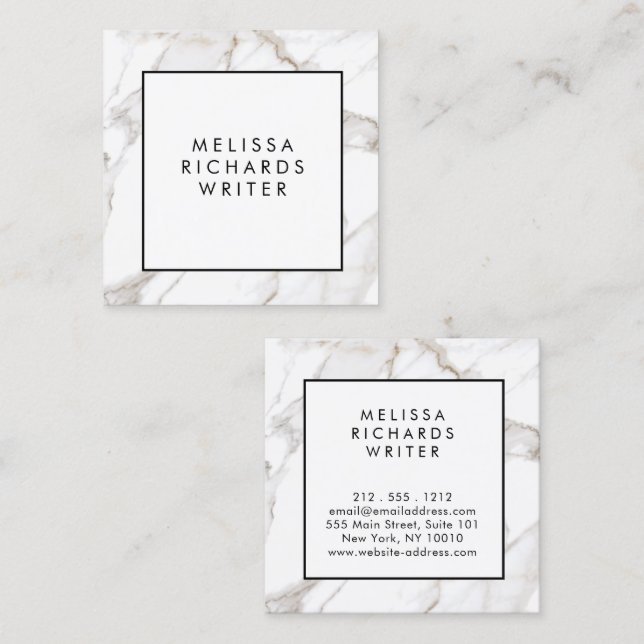 Professionell Luxe Minimalist White Marble Square Fyrkantigt Visitkort (Fram/baksida)