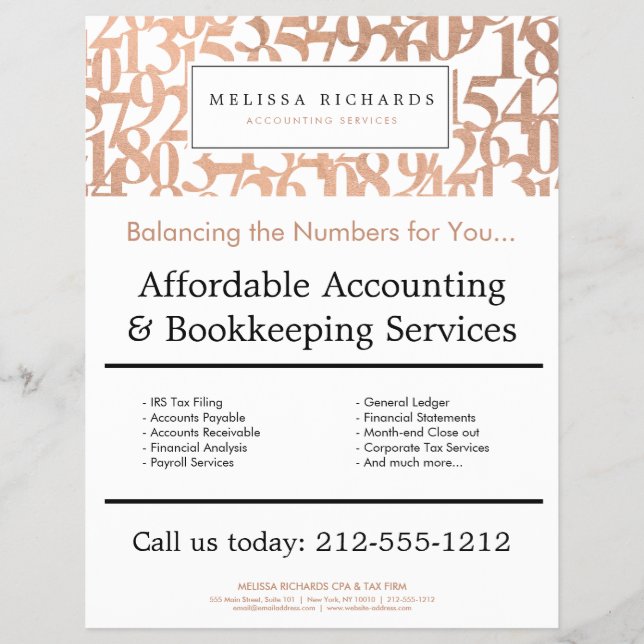 Professionell Luxe Ro Guld Numbers Accountant Reklamblad (Framsidan)