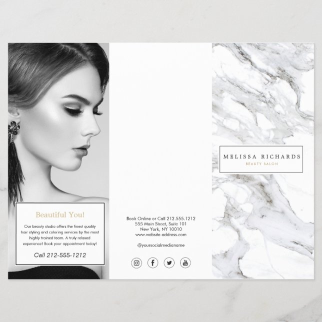 Professionell Luxe White Marble Tri-Fold Brochure Reklamblad (Framsidan)