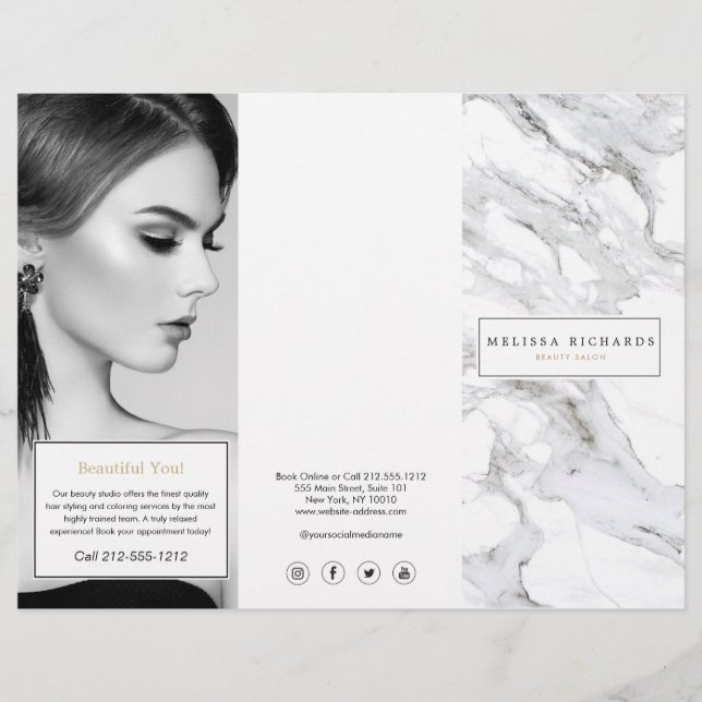 Professionell Luxe White Marble Tri-Fold Brochure Reklamblad (Framsidan)