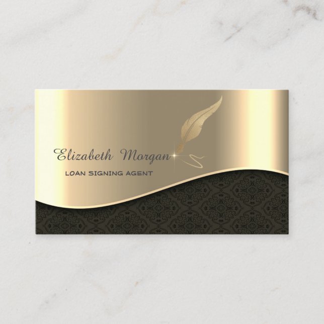 Professionell Luxury Guld Glitter Feather Notary Visitkort (Framsida)