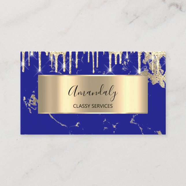 Professionell Luxury Guld Royal Marble Blue Drift Visitkort (Framsida)